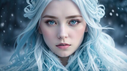 Frozen Enchantress: A girl with ice crystal patterns on her dress. Eyes are an icy blue color.