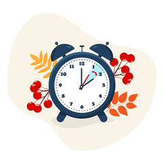 The concept of the transition to winter time. flat illustration with fall foliage and fall theme. Fall back