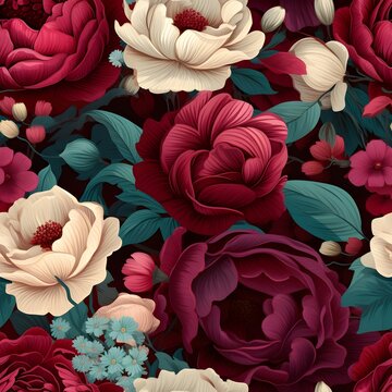 pattern with roses,red,tulib,Ai generated
