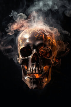 flaming skull of light. fire and flames and smoke.