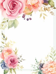 Vintage Luxury wedding invitation card template. template, Water Color Pastel Flower and bloom, Wedding decorative perfect rectangle frame border with gold line art, leaves branches, foliage. Elegant