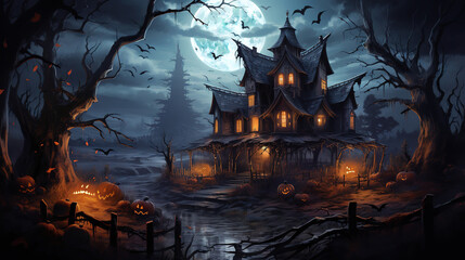 Spooky halloween landscape background. Generative Ai