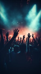 An energetic concert, during which the crowd spreads its hands. Generative AI