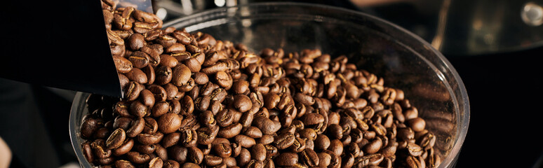 whole coffee beans, medium roast, fresh caffeine, coffee shop, espresso preparation, banner