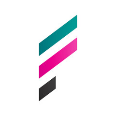 Persian Green and Magenta Letter F Icon with Diagonal Stripes