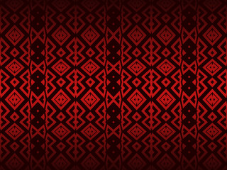 High contrast red and black glossy stripes background. Luxurious batik ornament. Abstract technology graphic banner design. Vector corporate background.