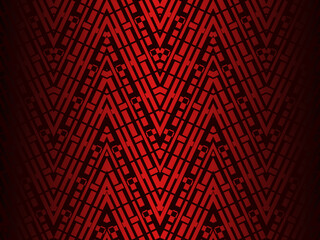 High contrast red and black glossy stripes background. Luxurious batik ornament. Abstract technology graphic banner design. Vector corporate background.