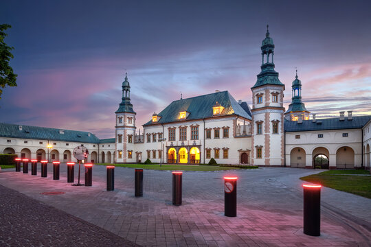 Kielce, Poland - view of former Palace of the Krakow Bishops at dusk
