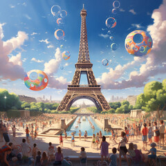 Illustration of Olympics in Paris. Eiffel Tower. Generative AI.