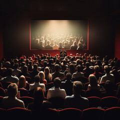 Fototapeta na wymiar Audience watching a performance in an auditorium. Generative AI.