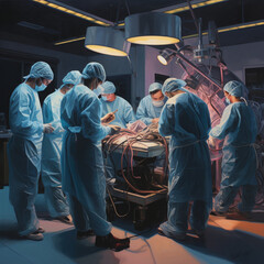 Surgeons in an operating room. Generative AI.