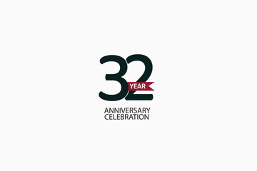 32th, 32 years, 32 year anniversary celebration Black Line. logotype isolated on White background for celebration, invitation card, and greeting card-Vector