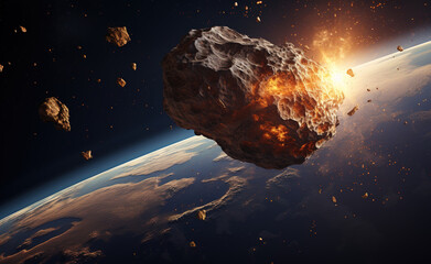 a meteorite hitting earth from space  - obrazy, fototapety, plakaty