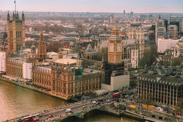 An awe-inspiring aerial photograph taken above the Tower of London in London, capturing a...