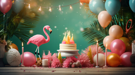 Where the tropics meet your birthday A unique border design featuring tropical elements for summer birthday parties