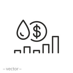 cost water supply icon, price or tariff volume of water, thin line symbol on white background - editable stroke vector illustration eps10