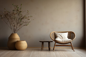 clean dan minimalist living room with sofa. beige comfortable apartment design