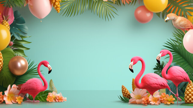 Where the tropics meet your birthday A unique border design featuring tropical elements for summer birthday parties