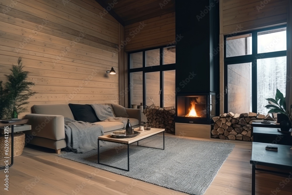 Wall mural chalet interior cozy room. generate ai