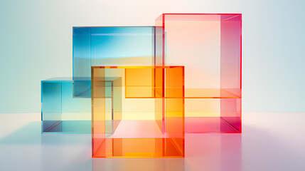 Colorful block art: an impressive work of art made of transparent colored blocks. 