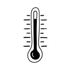 Vector icon of a meteorological thermometer in doodle style for measuring air temperature. Isolated hand drawn illustration.