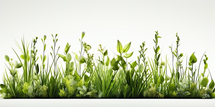 AI Generated. AI Generative. Nature outdoor wild green grass background. Plant field landscape side view botanical 
