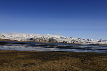 View on a mountain not far from of the village of Vík í Mýrdal located in the south of Iceland