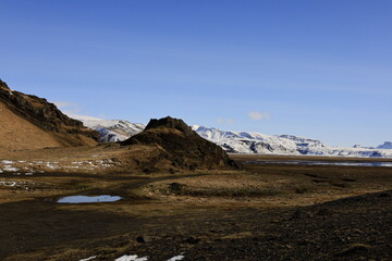 View on a mountain not far from of the village of Vík í Mýrdal located in the south of Iceland