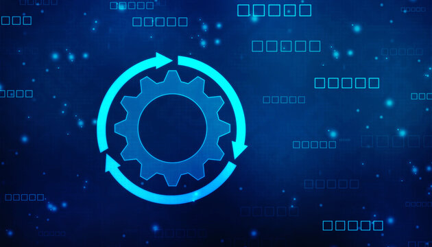 Update icon with binary codes on technology abstract background, Update System Upgrade Software version technology concept
