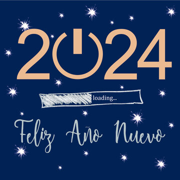 New Year 2024 Square Greeting Card Written In Spanish With Lots Of Stars  On A Starry Night Blue Background - 