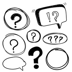 Set hand drawn rectangle, circle, oval and quote box frame, question mark, felt-tip pen objects. Vector doodle elements.