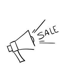 Loudspeaker vector icon hand drawn in sketch style. Doodle megaphone symbol.