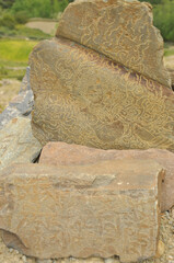 Holy Buddhist carved stones in Ladakh