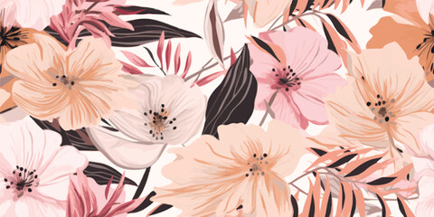 Feminine floral seamless pattern. Fashionable template for design. Soft color palette