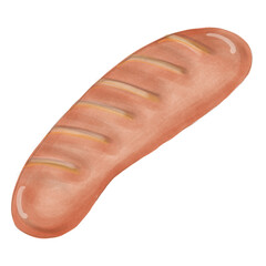 Breakfast set includes loaves of bread, toast, fried eggs, hard-boiled eggs, sausages, bacon, and fruit and vegetable salad.