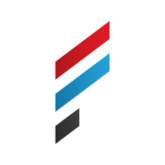 Red and Blue Letter F Icon with Diagonal Stripes