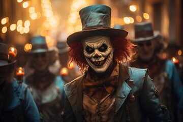Halloween Parade: People Marching in a Street in Costumes - AI Generated