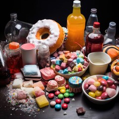 Obraz na płótnie Canvas Junk food. Sugar and food additives