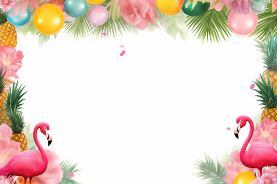 Where the tropics meet your birthday A unique border design featuring tropical elements for summer birthday parties - Powered by Adobe