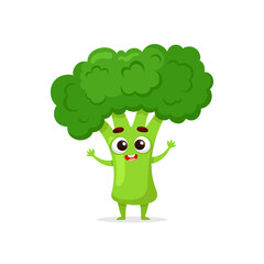 Funny cartoon broccoli. Kawaii vegetable. Vector food illustration isolated on white background