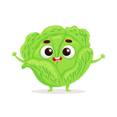 Funny cartoon сabbage. Kawaii vegetable. Vector food illustration isolated on white background
