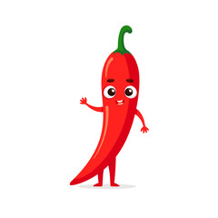 Funny cartoon chilli. Kawaii vegetable character. Vector food illustration isolated on white background