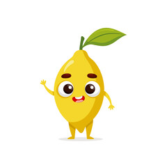 Funny cartoon lemon. Kawaii fruit character. Vector food illustration isolated on white background