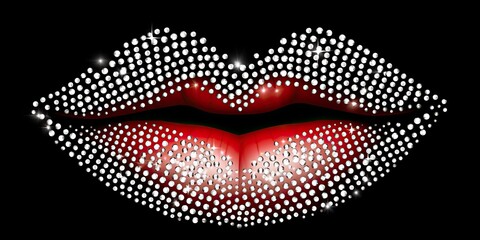 AI Generated. AI Generative. Beautiful makeup glitter bright wet lips. Glamour luxury romantic view. on background. Can be used for print poster or graphic design. 