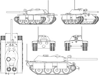 Vector illustration cartoon sketch of tank fighting vehicle with cannon