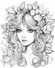 Enchanting Fairy Princess: A Beautiful Coloring Page - Delightful Illustration of a Cute Cartoon Character, Perfect for Coloring in Black and White