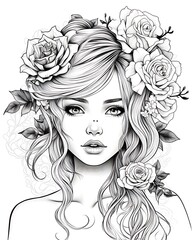 Enchanting Fairy Princess: A Beautiful Coloring Page - Delightful Illustration of a Cute Cartoon Character, Perfect for Coloring in Black and White