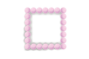 Volumetric square frame with an empty space in the center with a border of inflatable purple balloons