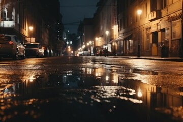 Fototapeta na wymiar City night lights wet. Generate Ai
