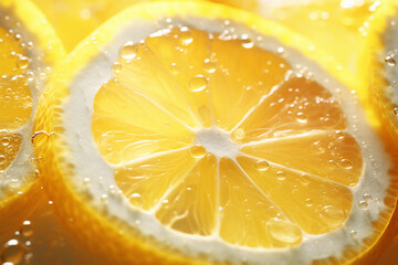 Fresh lemon slices with drops close up generated by AI - 626945282